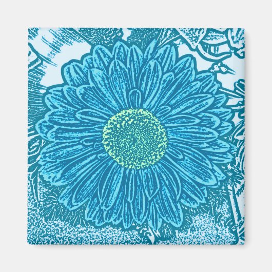 Gerbera Daisy Block Print - Meerblau Magnet (Vorne)