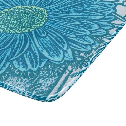 Gerbera Daisy Block Print - Meerblau Schneidebrett (Ecke)