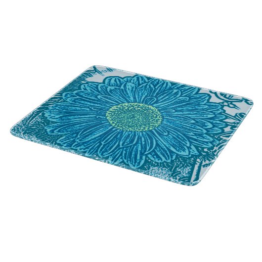 Gerbera Daisy Block Print - Meerblau Schneidebrett (Ecke)