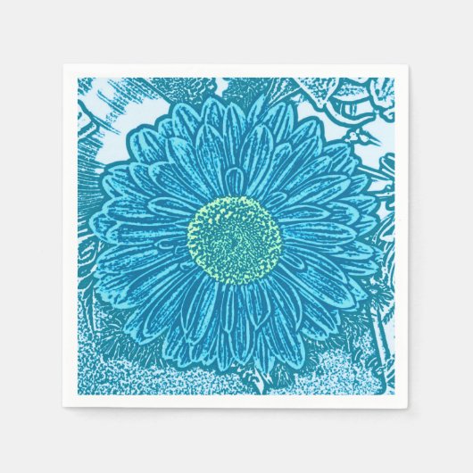 Gerbera Daisy Block Print - Meerblau Serviette (Vorderseite)