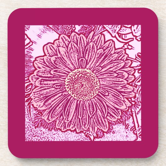 Gerbera Daisy Block Print - Rosa Farbtöne Getränkeuntersetzer (Vorderseite)