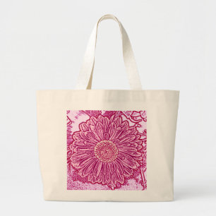 Gerbera Daisy Block Print - Rosa Farbtöne Jumbo Stoffbeutel