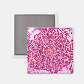 Gerbera Daisy Block Print - Rosa Farbtöne Magnet (Vorderseite/Rückseite)