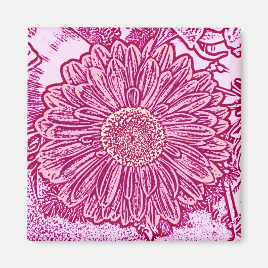 Gerbera Daisy Block Print - Rosa Farbtöne Magnet (Vorne)