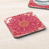 Gerbera Daisy Block Print - rot und rosa Getränkeuntersetzer (Linke Seite)
