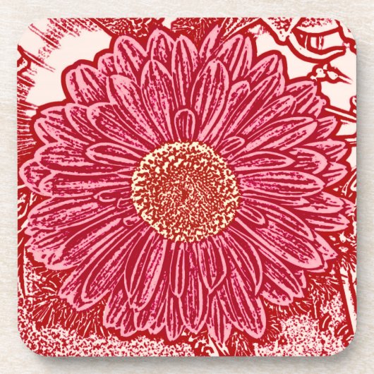 Gerbera Daisy Block Print - rot und rosa Getränkeuntersetzer (Vorderseite)