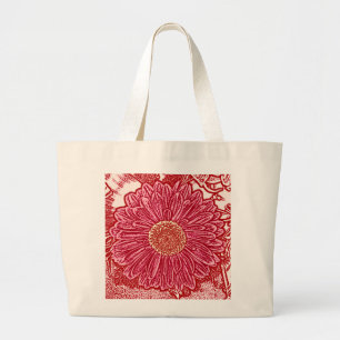 Gerbera Daisy Block Print - rot und rosa Jumbo Stoffbeutel