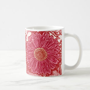 Gerbera Daisy Block Print - rot und rosa Kaffeetasse