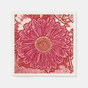 Gerbera Daisy Block Print - rot und rosa Serviette