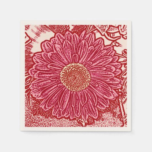 Gerbera Daisy Block Print - rot und rosa Serviette (Vorderseite)