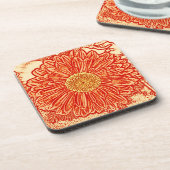 Gerbera Daisy Block Print - Safran orange Getränkeuntersetzer (Linke Seite)