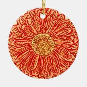 Gerbera Daisy Block Print - Safran orange Keramikornament
