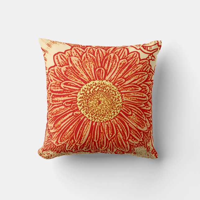 Gerbera Daisy Block Print - Safran orange Kissen (Vorderseite)