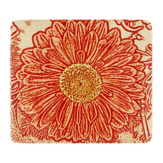 Gerbera Daisy Block Print - Safran orange Schneidebrett (Vorderseite)