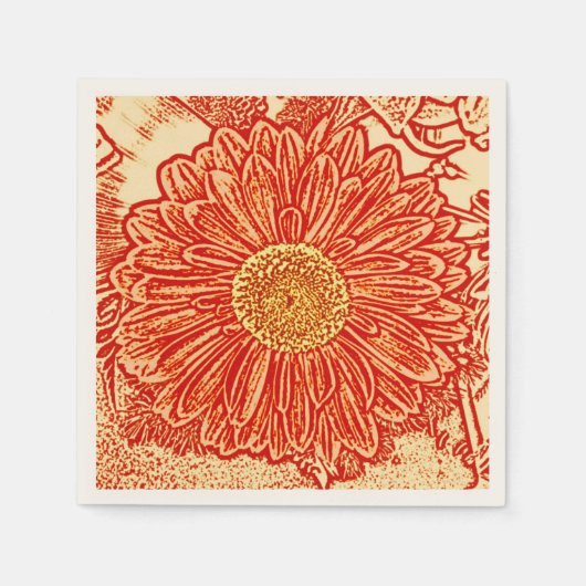 Gerbera Daisy Block Print - Safran orange Serviette (Vorderseite)