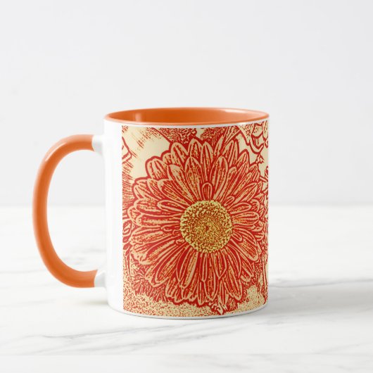 Gerbera Daisy Block Print - Safran orange Tasse (Links)