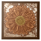 Gerbera Daisy Block Print, Schokolade Brown und Ta Fliese (Vorderseite)