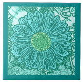 Gerbera Daisy Block Print, Türkis und Aqua Fliese (Vorderseite)