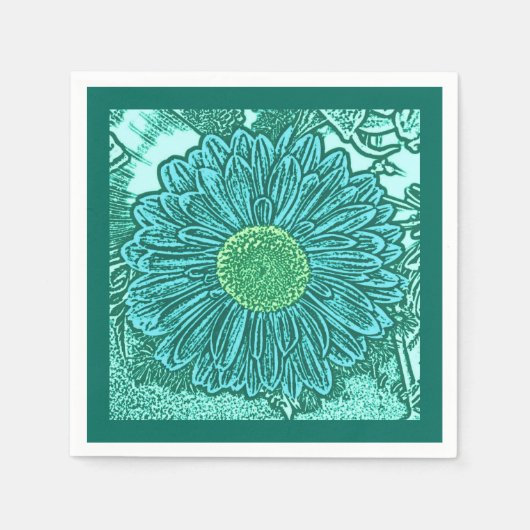 Gerbera Daisy Block Print, Türkis und Aqua Serviette (Vorderseite)