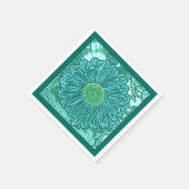 Gerbera Daisy Block Print, Türkis und Aqua Serviette (Ecke)