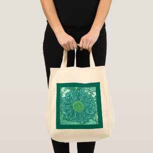Gerbera Daisy Block Print, Türkis und Aqua Tragetasche