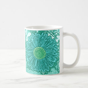 Gerbera-Daisy Blockdruck - Aquatöne Kaffeetasse