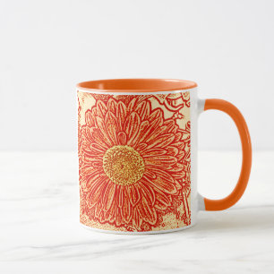 Gerbera-Daisy Blockdruck - Safranorange Tasse