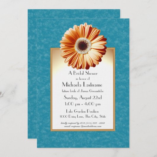 Gerbera Daisy Blue und Orange Einladung (Vorne/Hinten)