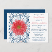 Gerbera Daisy Coral Navy Blue Floral Brautparty Einladung (Vorne/Hinten)