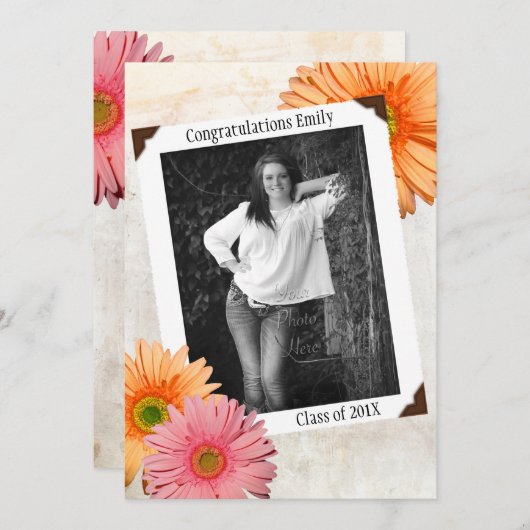 Gerbera Daisy Daughters Foto Abschluss Einladung (Vorne/Hinten)