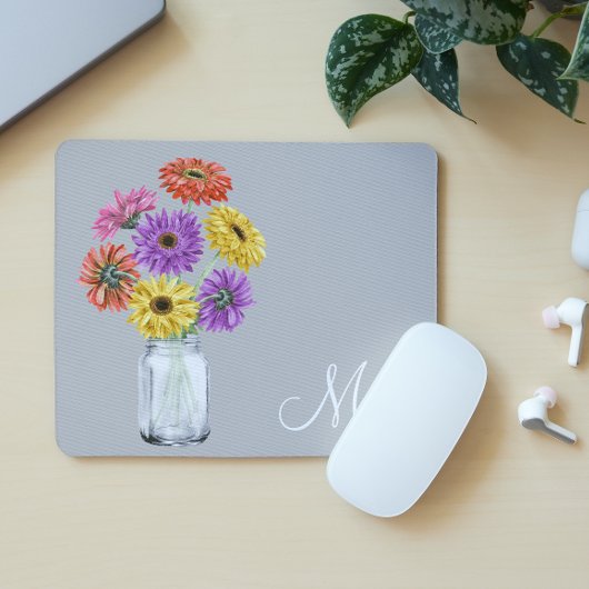 Gerbera Daisy Mason Jar Monogram für sie Mousepad