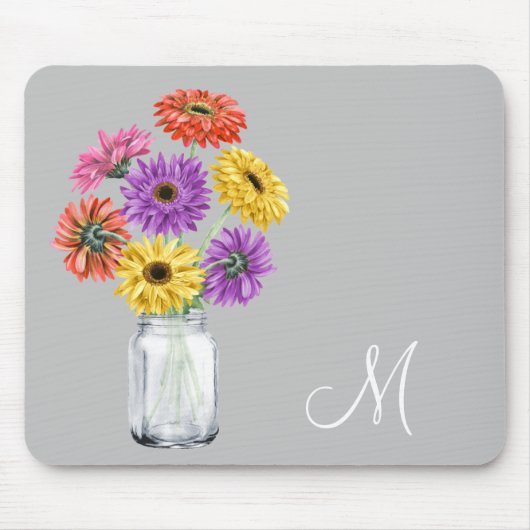 Gerbera Daisy Mason Jar Monogram für sie Mousepad (Vorne)