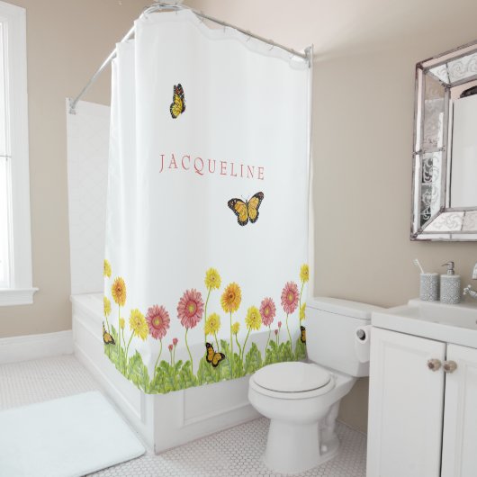 Gerbera Daisy Monarch Butterfly Girls Personalized Duschvorhang (Beispiel)