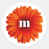 Gerbera Daisy Monogram Initial Runder Aufkleber (Vorderseite)
