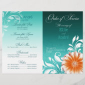 Gerbera Daisy Orange Aqua Order of Service Program (Vorderseite)