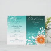 Gerbera Daisy Orange Aqua Order of Service Program (Stehend Vorderseite)