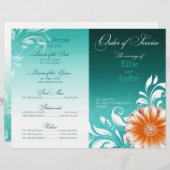 Gerbera Daisy Orange Aqua Order of Service Program (Vorne/Hinten)