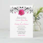 Gerbera Daisy Pink Black Floral Wedding Einladung (Stehend Vorderseite)