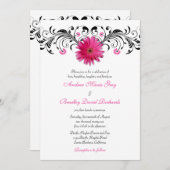 Gerbera Daisy Pink Black Floral Wedding Einladung (Vorne/Hinten)