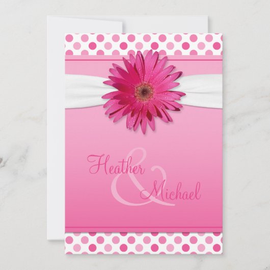 Gerbera Daisy Pink Polka Dot Wedding Einladung (Vorderseite)