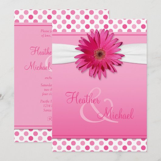 Gerbera Daisy Pink Polka Dot Wedding Einladung (Vorne/Hinten)