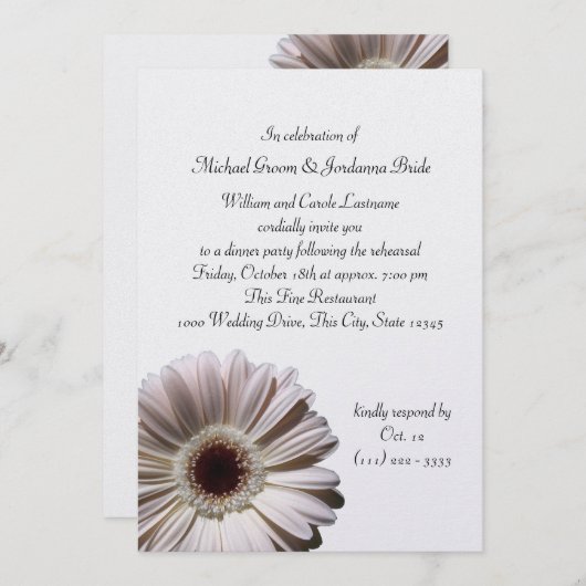 Gerbera Daisy Probe Dinner Einladung (Vorne/Hinten)