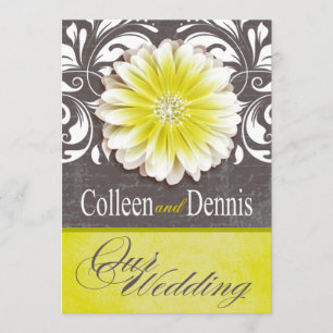 Gerbera-Daisy-Rollwerk 1 Hochzeit gelbe Kreidetafe Einladung