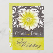 Gerbera Daisy Scroll 1 Hochzeitsgelbe Tafel Einladung (Vorne/Hinten)