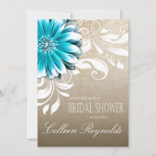 Gerbera Daisy Scroll Brautparty aquamarin Einladung