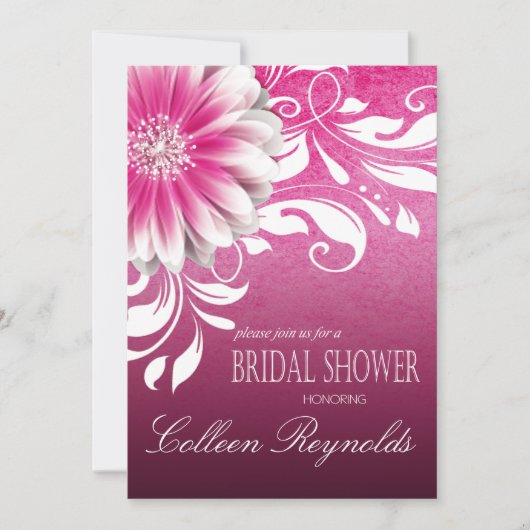 Gerbera-Daisy-Scroll-Hochzeitsdusche fuchsia Einladung (Vorderseite)