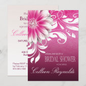 Gerbera-Daisy-Scroll-Hochzeitsdusche fuchsia Einladung (Vorne/Hinten)
