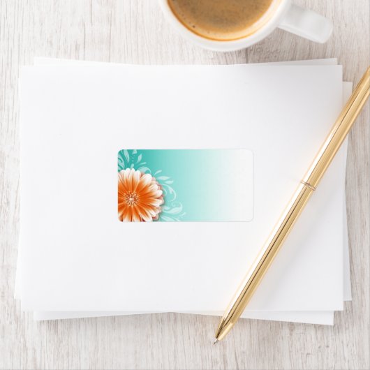 Gerbera Daisy Scroll | Orangenaqua Mailing Adressaufkleber (Insitu)
