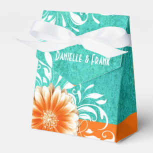 Gerbera Daisy Scroll   Türkis orange Geschenkschachtel
