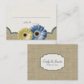 Gerbera Daisy und Burlap Blue und Yellow Seating Platzkarte (Vorne/Hinten)